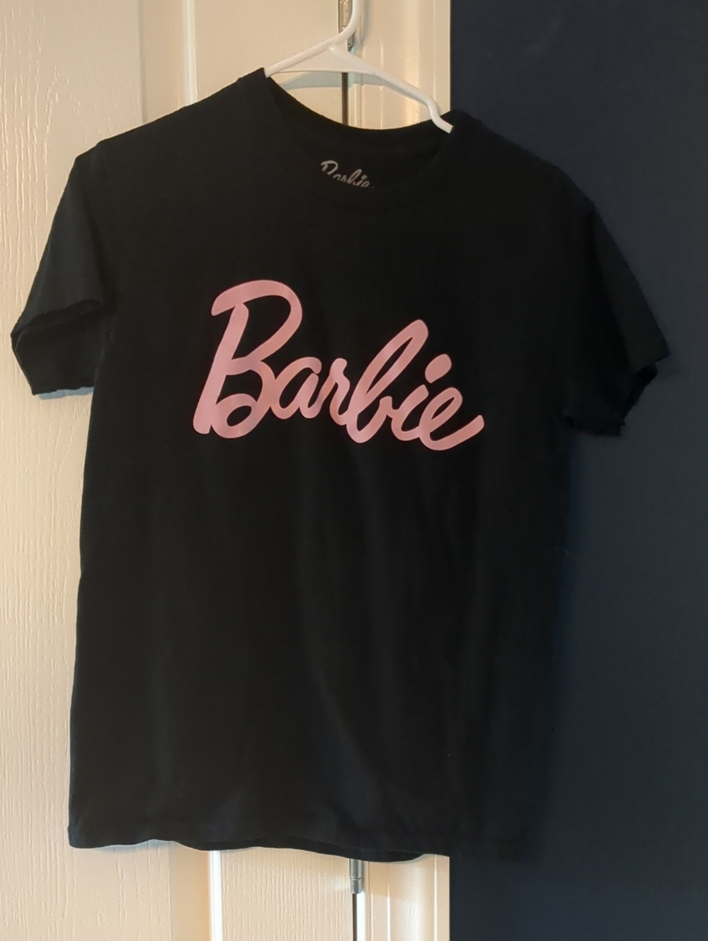 Barbie Black Tee with Pink Script Logo